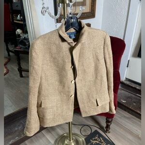 Ralph Lauren Made in Italy Linen Silk Wool Herringbone Blazer size 8